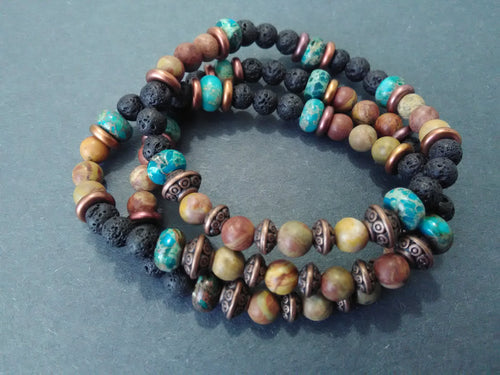 essential oil  diffuser  blk lava bracelet +jasper beads