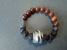 lava bracelet+ silver wire wrap + wood