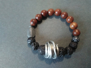 lava bracelet+ silver wire wrap + wood