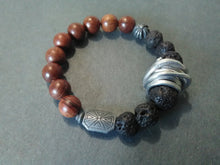 lava bracelet+ silver wire wrap + wood