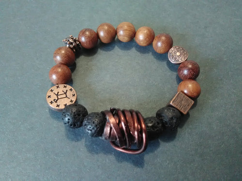 lava bracelet+wire wrap+wood