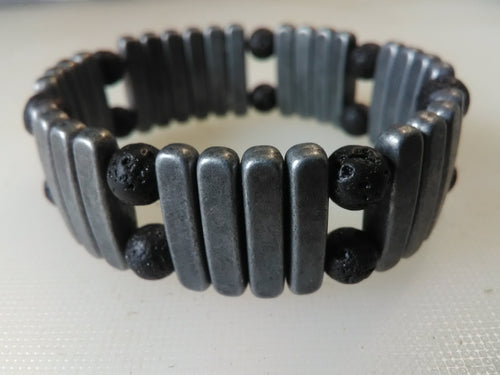 pewter punk spiked lava stone cuff bracelet