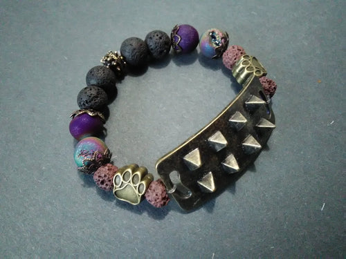 steam punk zen pup lava bracelet/ purple +rainbow druzy