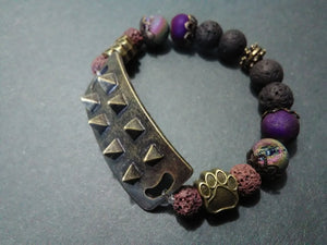 steam punk zen pup lava bracelet/ purple +rainbow druzy