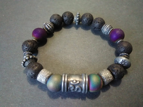 steam punk lava & pewter bracelet + druzy quartz