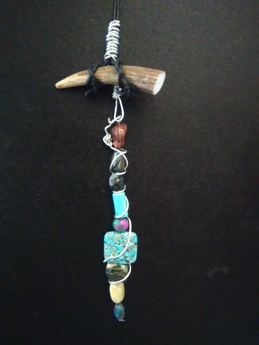 tribal deer horn pendant/ turq howlite/ semi precious