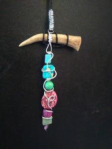 tribal deer horn pendant// turq. & pink howlite