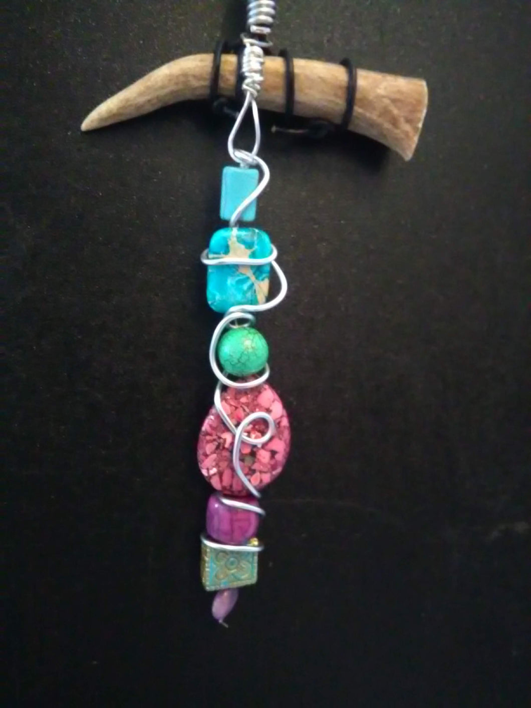 tribal deer horn pendant// turq. & pink howlite