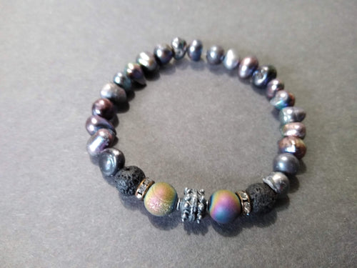fresh water pearl druzy quartz & lava bracelet