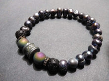fresh water pearl and druzy lava bracelet