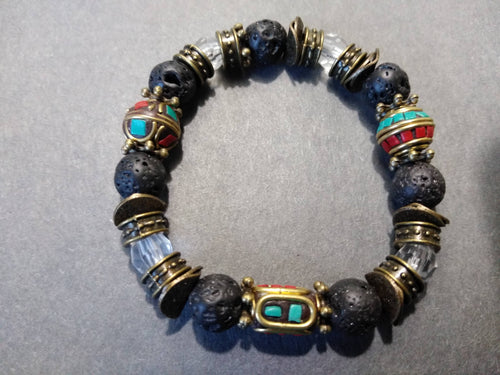 lava bracelet with antique brass beads