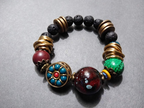 antique brass turkish stone lava bracelet