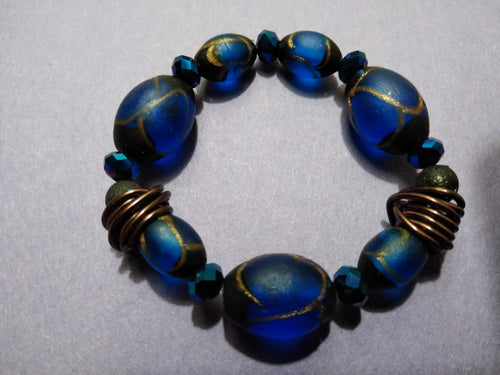 royal blue glass and lava bracelet
