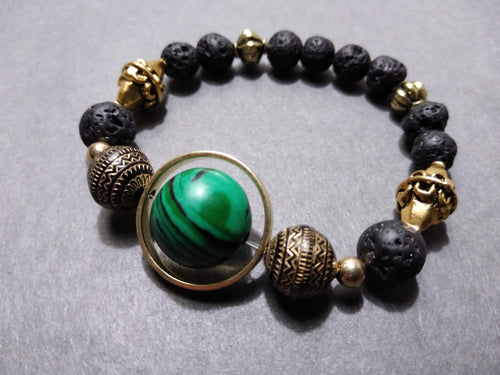 malachite+ceramic inlay stone lava bracelet