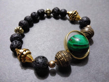 malachite+ceramic inlay stone lava bracelet