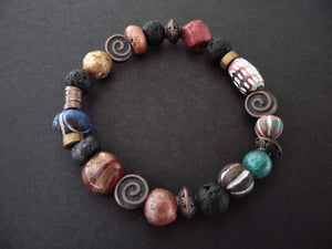 painted clay /copper swirl lava bracelet