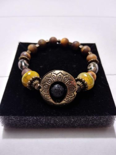 brass bracelet w/agate and lava
