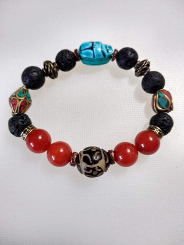 bodhi carved nut and scarab lava bracelet