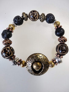brass with gold druzy  lava bracelet