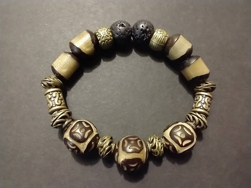bodhi beads / brass/ lava