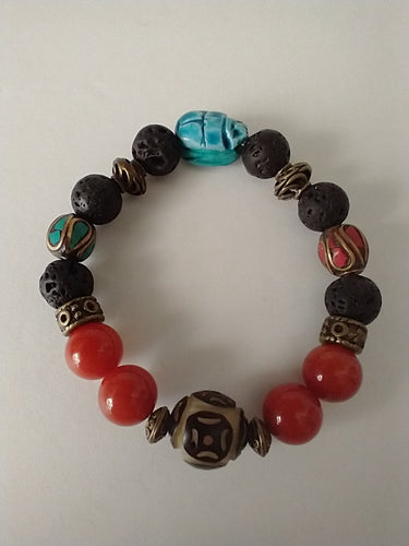 bodhi bead /egyptian scarab / amber/ brass